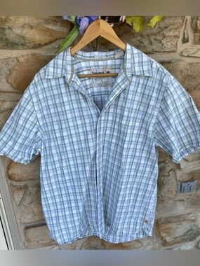 Timberland Short-Sleeve Plaid Shirt - White & Green in size large